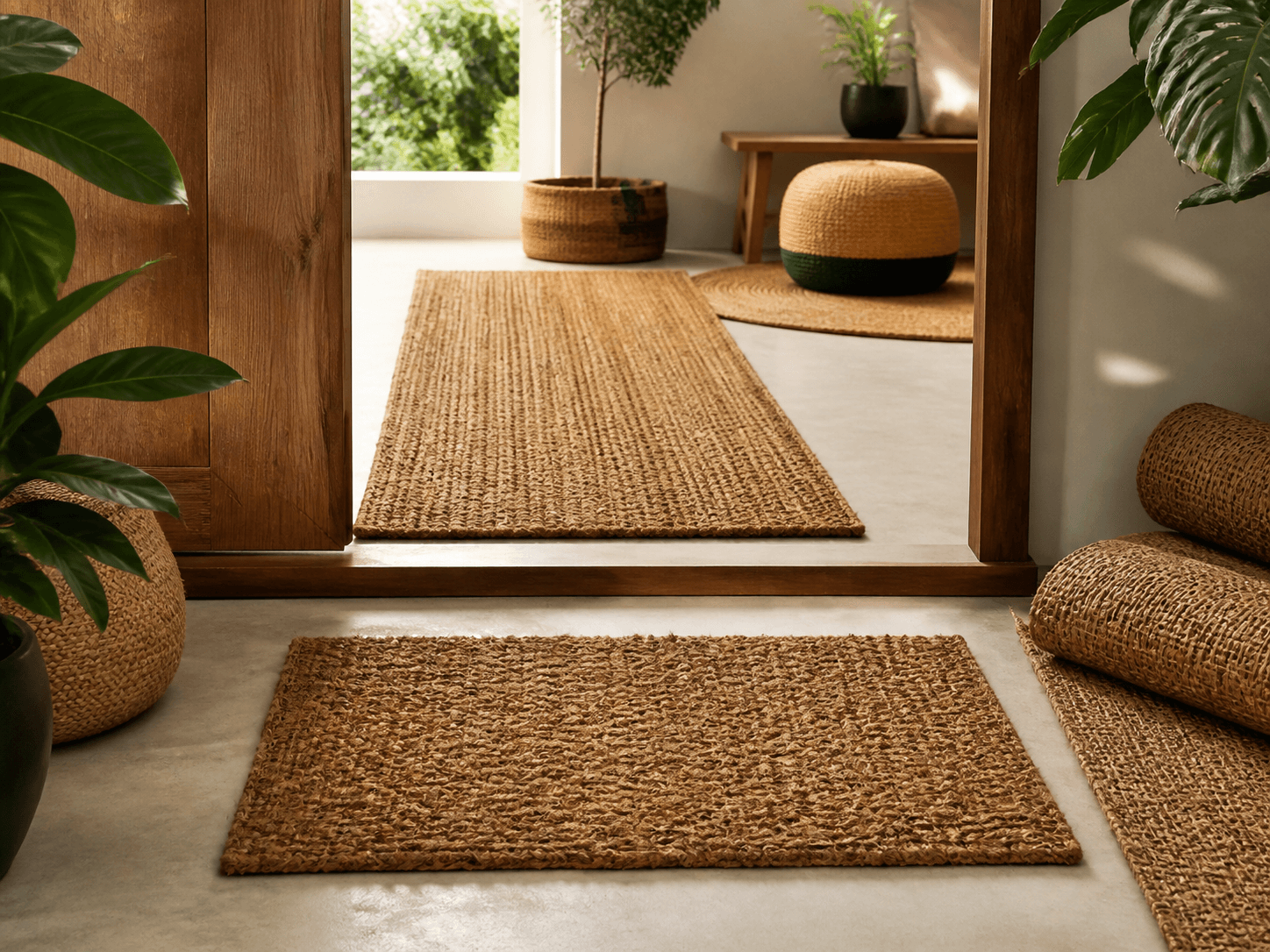 Woven coir mats and floor coverings